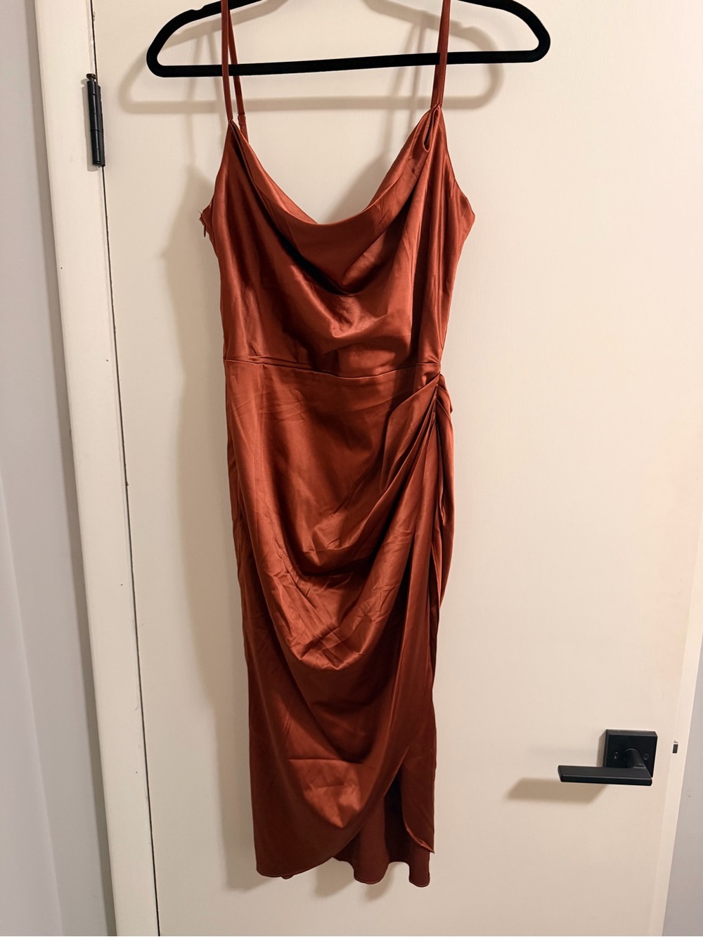 SHEIN Rust Satin Cowl Midi Slip Dress